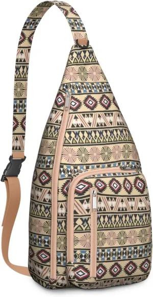 Bohemian Crossbody Bag Daypack for Women Men Lightweight Vintage Tribal Waterproof Sling Bag Backpack Hiking Cycling Sports