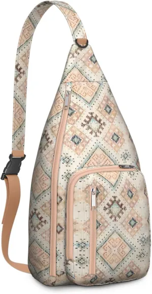 Bohemian Crossbody Bag Daypack for Women Men Lightweight Vintage Tribal Waterproof Sling Bag Backpack Hiking Cycling Sports