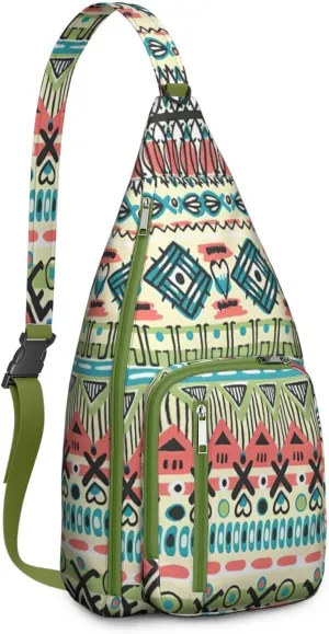 Boho Chic Crossbody Bag Vintage Waterproof Sling Bag Backpack for Men Women Daypack for Hiking Cycling Outdoor Activities
