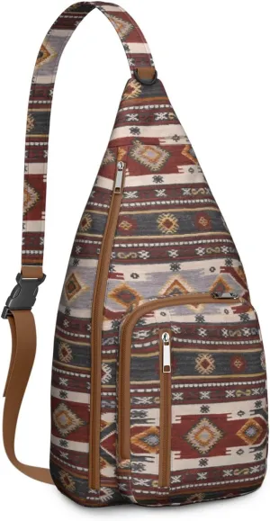 Boho Chic Crossbody Bag Vintage Waterproof Sling Bag Backpack for Men Women Daypack for Hiking Cycling Outdoor Activities