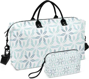 Bolaz Duffle Bag for Travel-Light and Indigo Blue Daisy Flower，Weekender Overnight Bag with Wet Pocket for Women，Large Carry On Airport Bag with Toiletry Bag for Travel, Business Trips, Sports