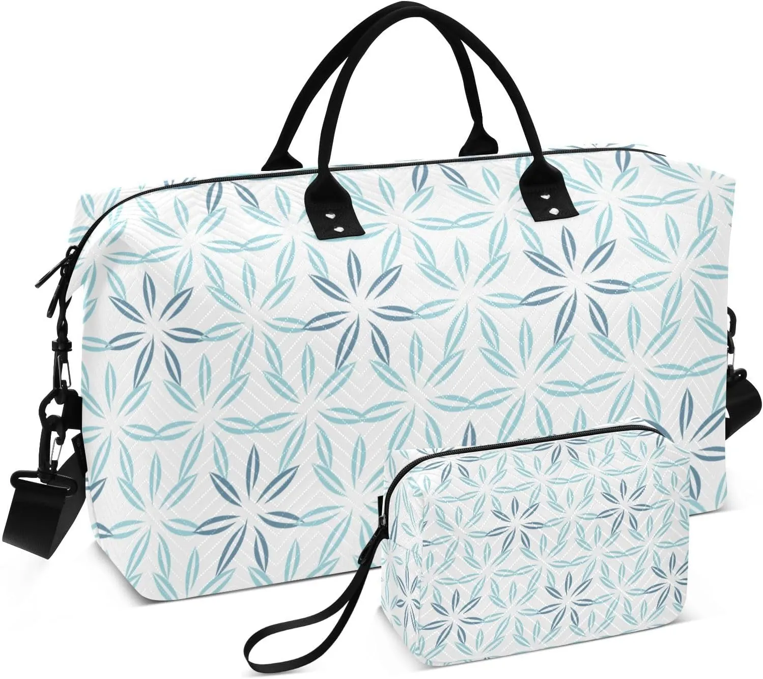 Bolaz Duffle Bag for Travel-Light and Indigo Blue Daisy Flower，Weekender Overnight Bag with Wet Pocket for Women，Large Carry On Airport Bag with Toiletry Bag for Travel, Business Trips, Sports