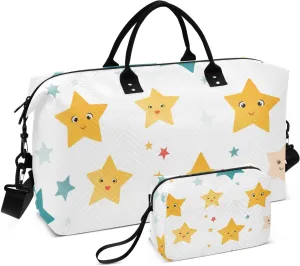 Bolaz Duffle Bag for Travel-Start Print，Weekender Overnight Bag with Wet Pocket for Women，Large Carry On Airport Bag with Toiletry Bag for Travel, Business Trips, Sports, 20(L) x 7.8(W) x 13.7(H)