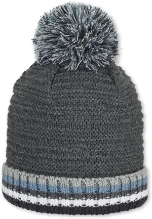 Bommelstrickmütze Umschlag, Unisex Children's Hat, Anthrazit Melange,, Anthracite Melange, 51
