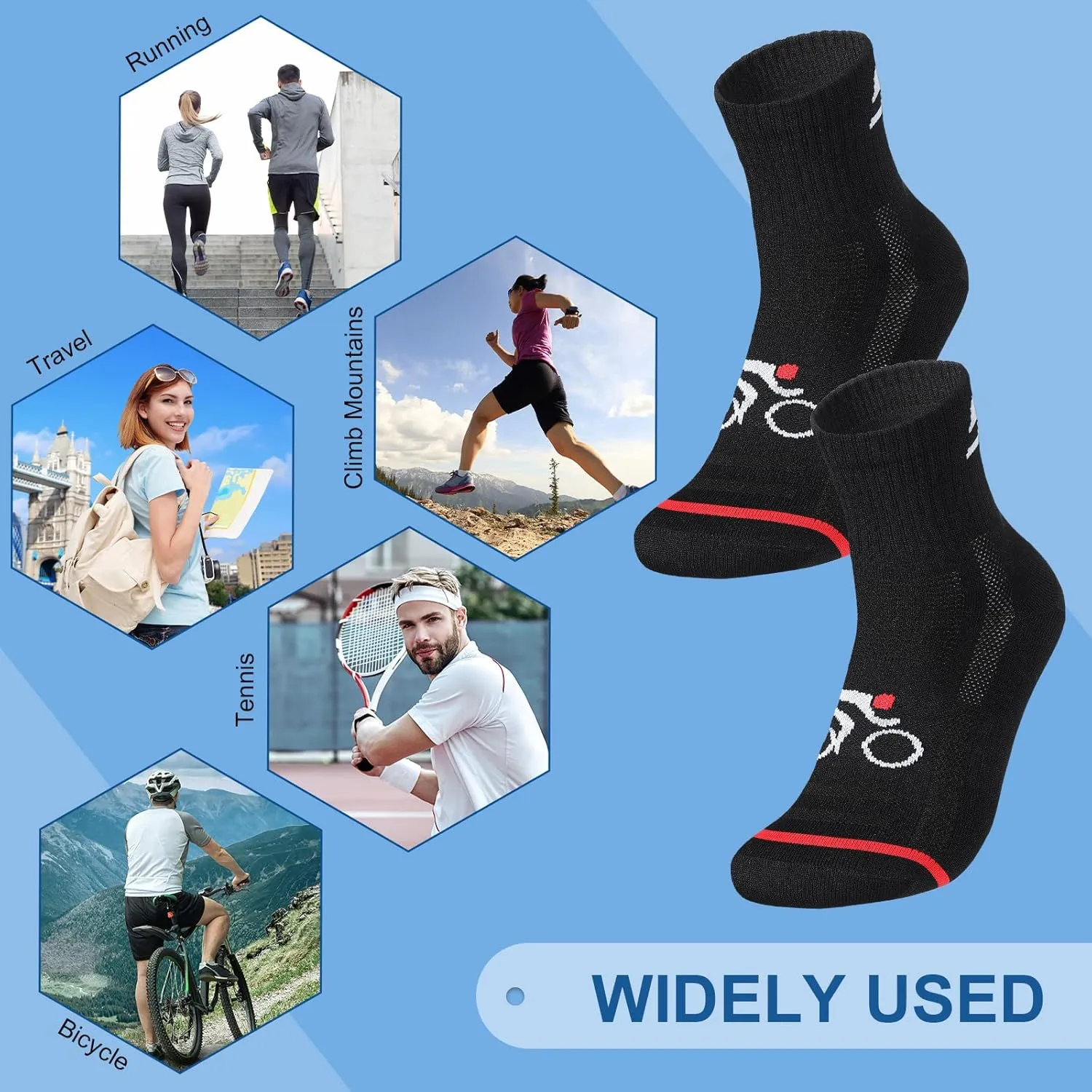 Bonuci 5 Pairs Mens Cycling Socks Sports Bike Socks Unisex Nylon Colorful Athletic Socks Breathable Cycling Gifts for Women