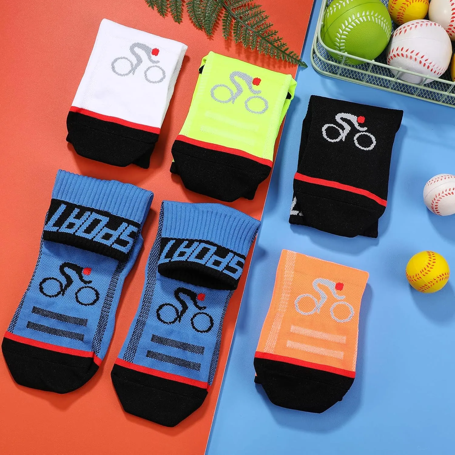 Bonuci 5 Pairs Mens Cycling Socks Sports Bike Socks Unisex Nylon Colorful Athletic Socks Breathable Cycling Gifts for Women