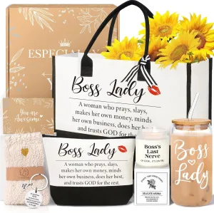 Boss Lady Gifts for Women, Best Boss Gifts for Bosses Female, Funny Birthday Christmas Thanksgiving Administrative Professional Day Gift, Office Appreciation Work Bestie Gift Set, 16oz Canvas Tote Bag