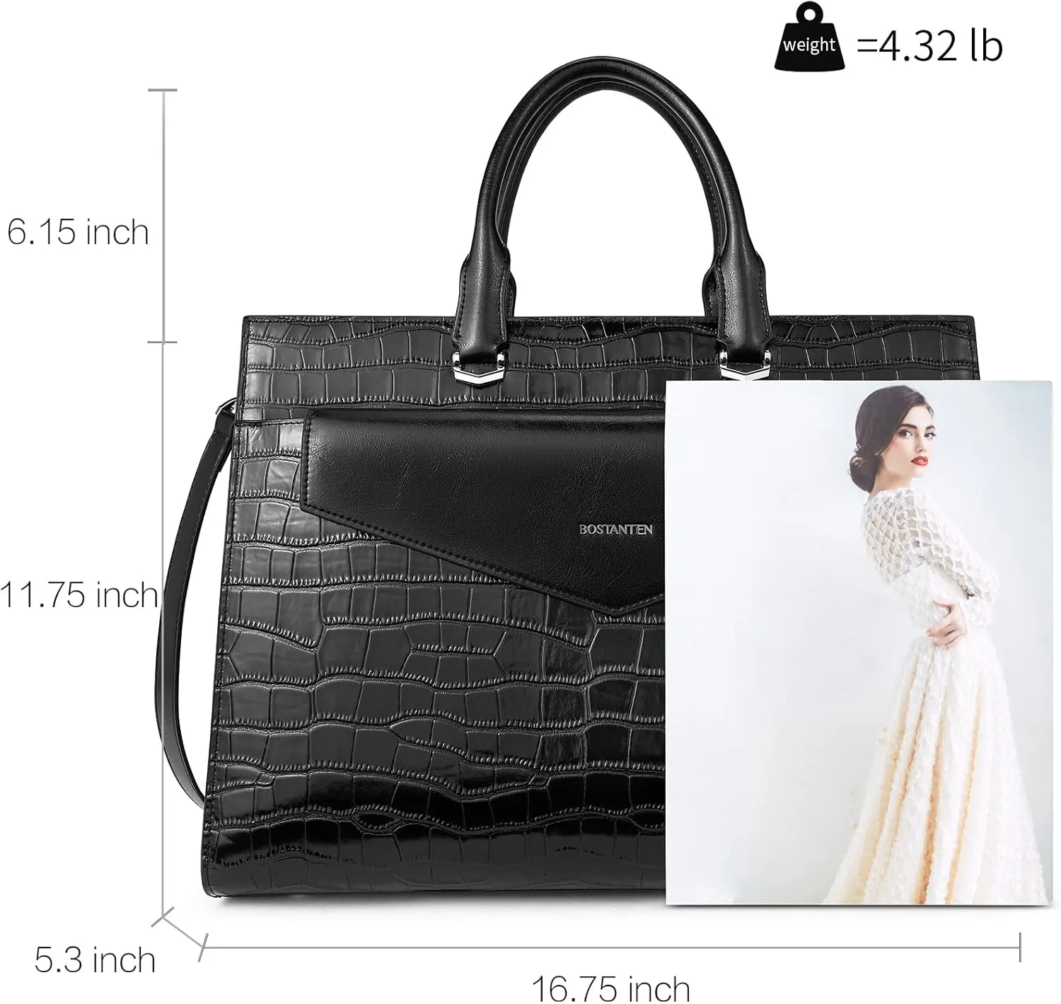 BOSTANTEN Briefcase for Women Laptop Tote 15.6 Inch Genuine Leather Handbag Work Bag Beige