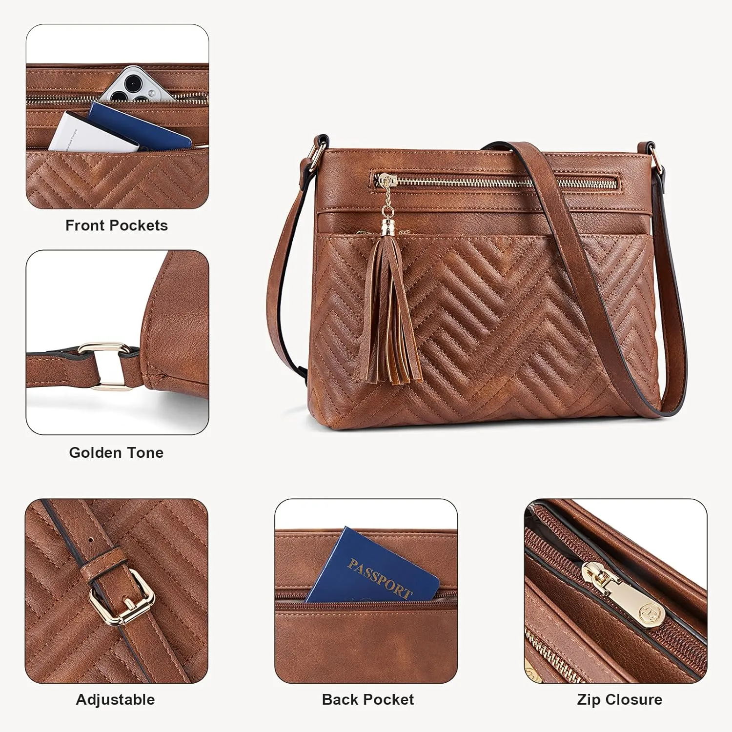 BOSTANTEN Crossbody Purses for Women Medium Shoulder Bag Quilted Handbags with Zipper Pocket
