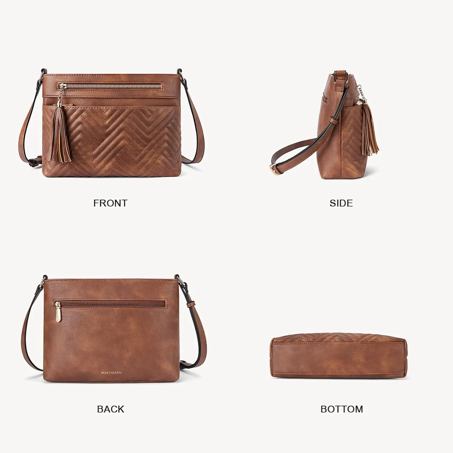 BOSTANTEN Crossbody Purses for Women Medium Shoulder Bag Quilted Handbags with Zipper Pocket