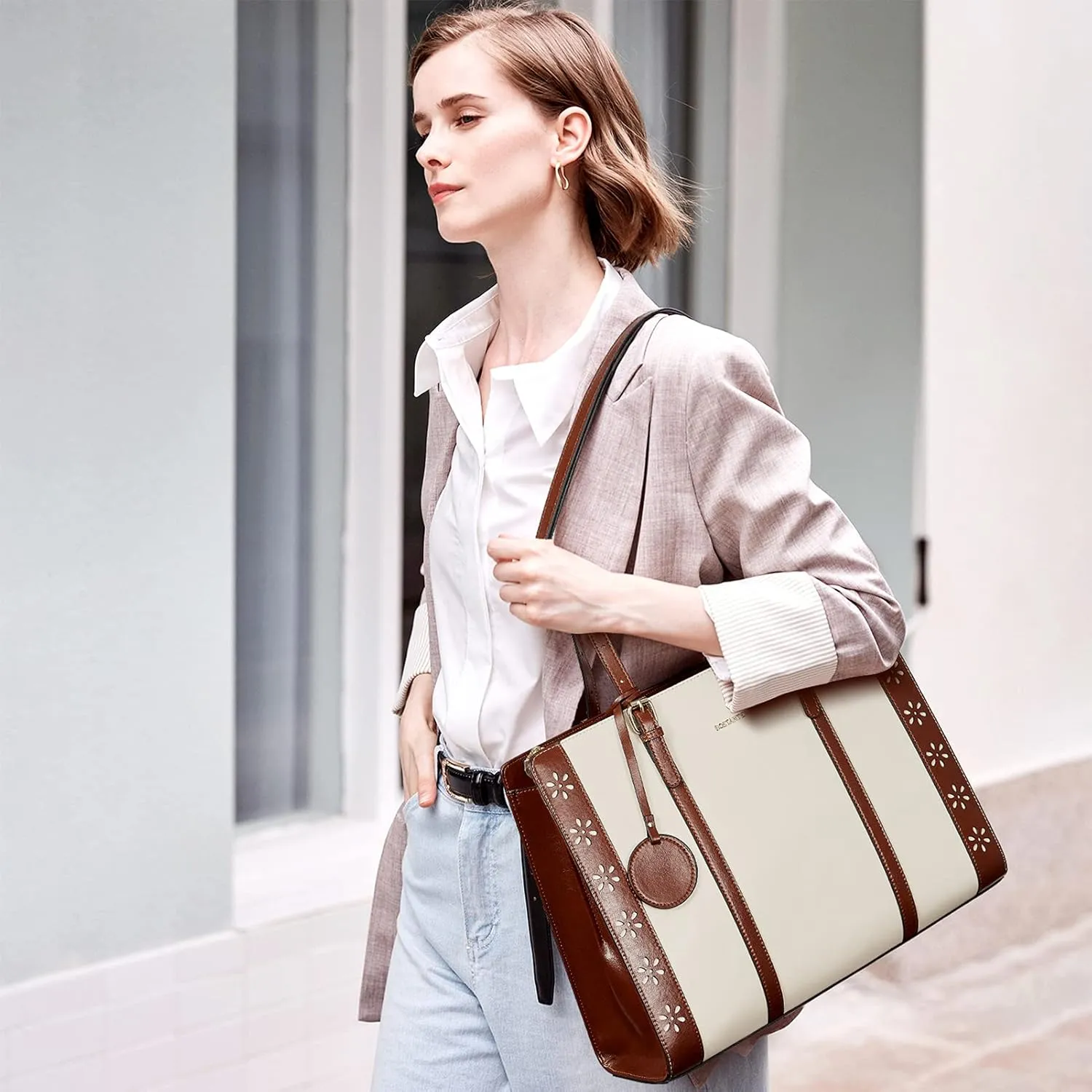 BOSTANTEN Laptop Bag for Women 15.6 inch Computer Leather Briefcase Vintage Work Tote Handbag