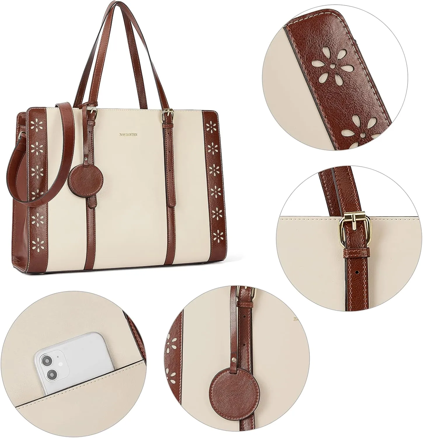 BOSTANTEN Laptop Bag for Women 15.6 inch Computer Leather Briefcase Vintage Work Tote Handbag