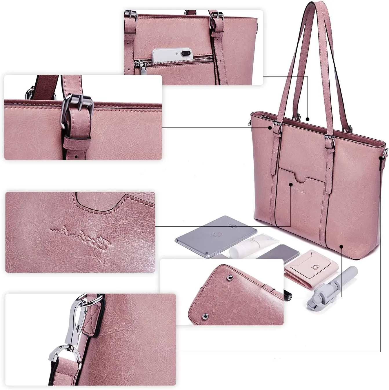 BOSTANTEN Womens Leather Laptop Tote Office Shoulder Handbag Vintage Briefcase 15.6 inch Computer Work Purse