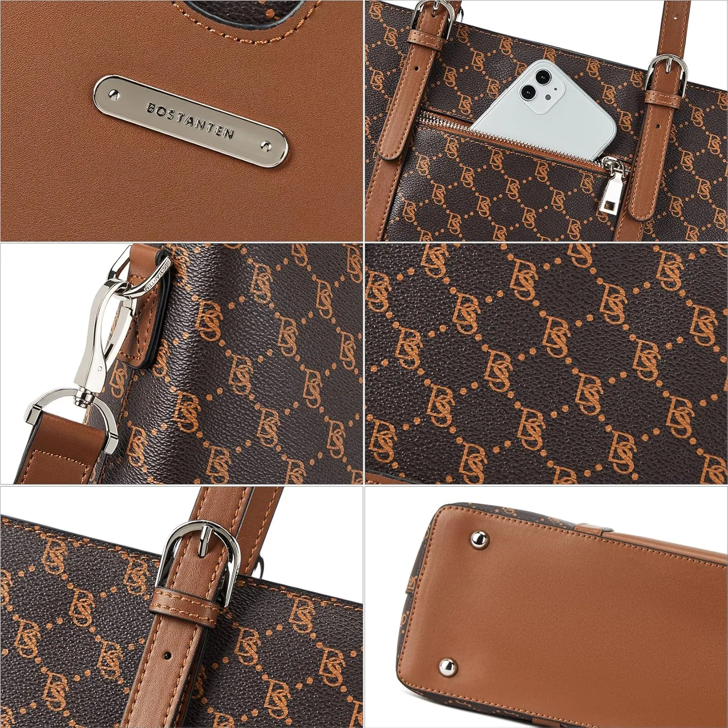 BOSTANTEN Womens Leather Laptop Tote Office Shoulder Handbag Vintage Briefcase 15.6 inch Computer Work Purse