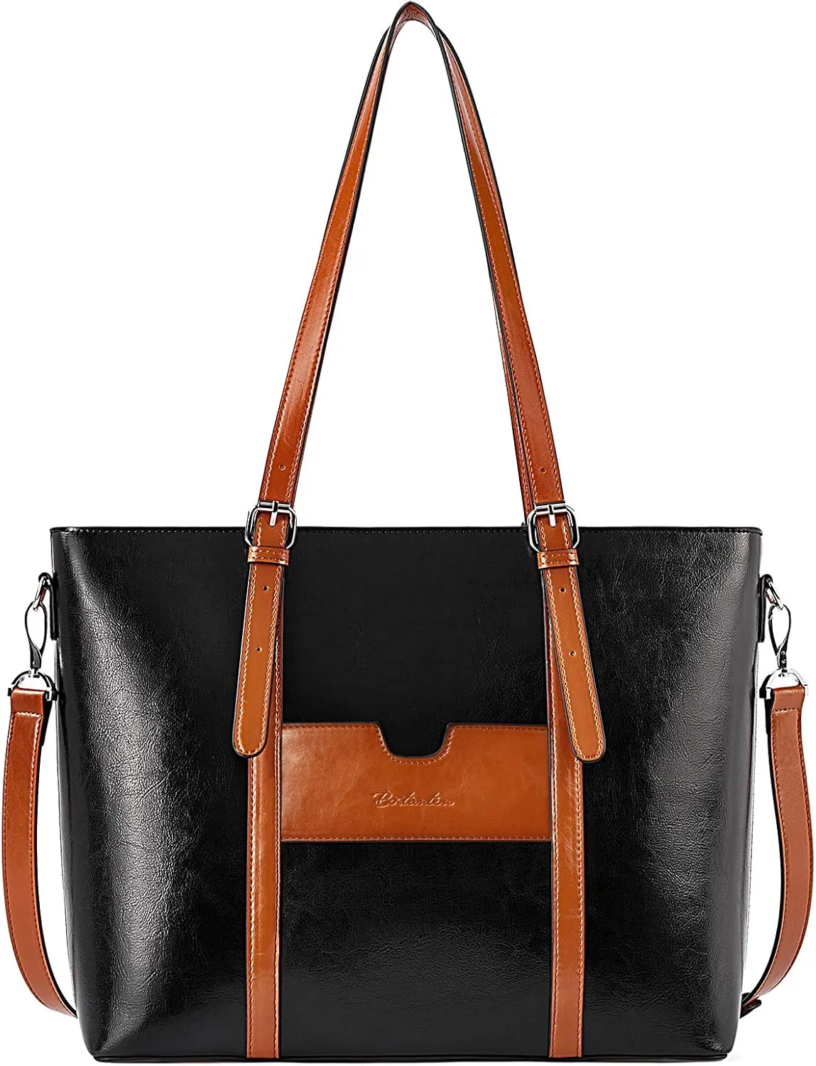 BOSTANTEN Womens Leather Laptop Tote Office Shoulder Handbag Vintage Briefcase 15.6 inch Computer Work Purse
