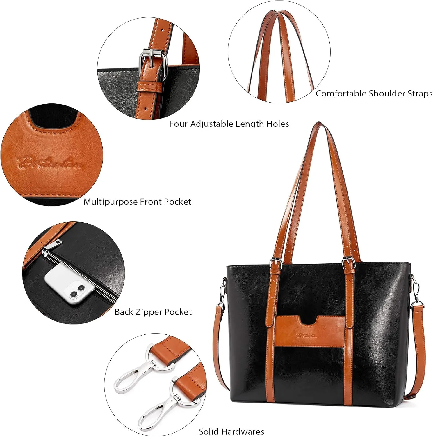 BOSTANTEN Womens Leather Laptop Tote Office Shoulder Handbag Vintage Briefcase 15.6 inch Computer Work Purse