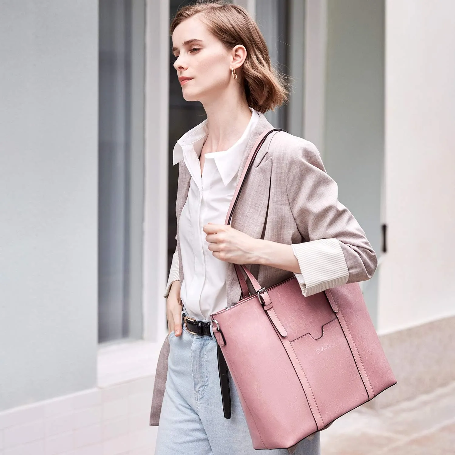 BOSTANTEN Womens Leather Laptop Tote Office Shoulder Handbag Vintage Briefcase 15.6 inch Computer Work Purse