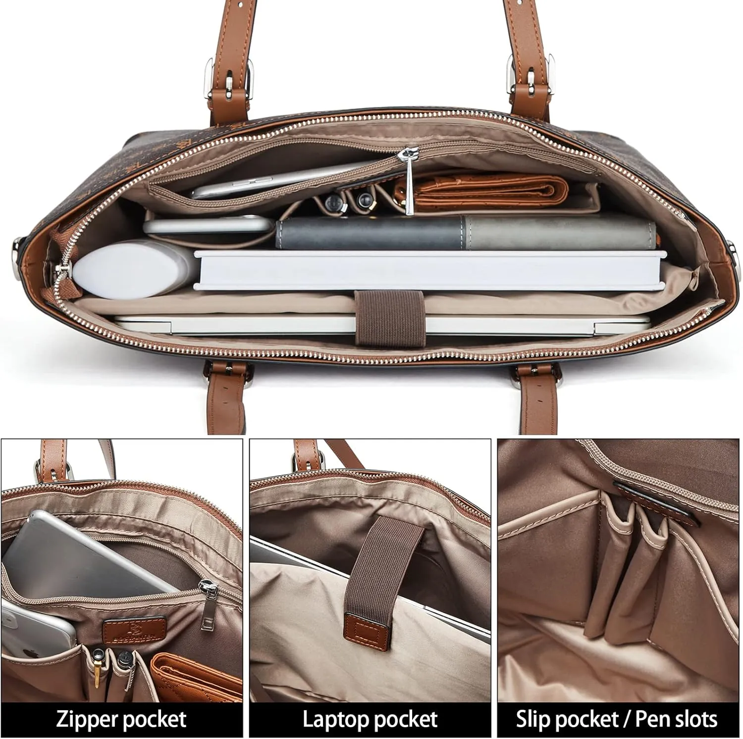 BOSTANTEN Womens Leather Laptop Tote Office Shoulder Handbag Vintage Briefcase 15.6 inch Computer Work Purse