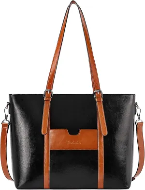 BOSTANTEN Womens Leather Laptop Tote Office Shoulder Handbag Vintage Briefcase 15.6 inch Computer Work Purse