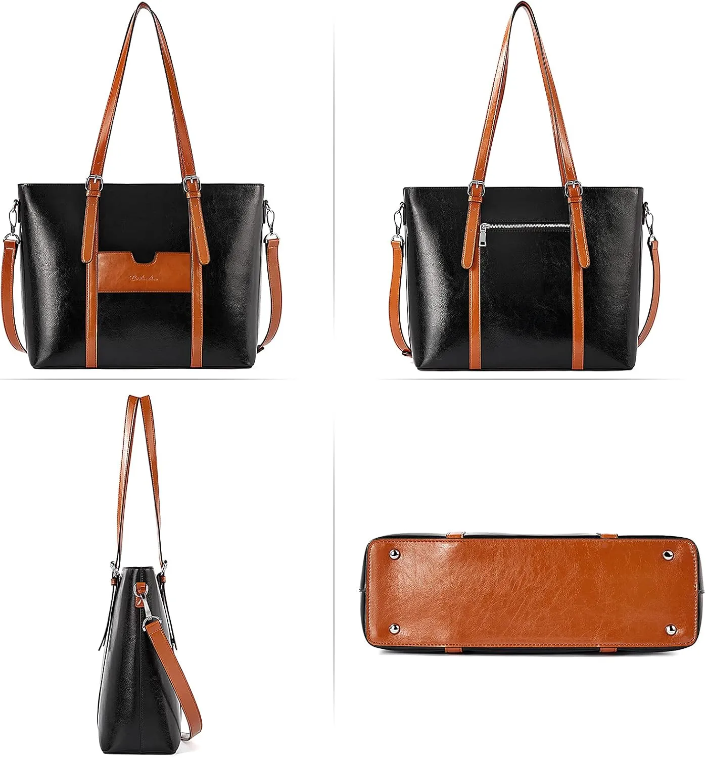 BOSTANTEN Womens Leather Laptop Tote Office Shoulder Handbag Vintage Briefcase 15.6 inch Computer Work Purse
