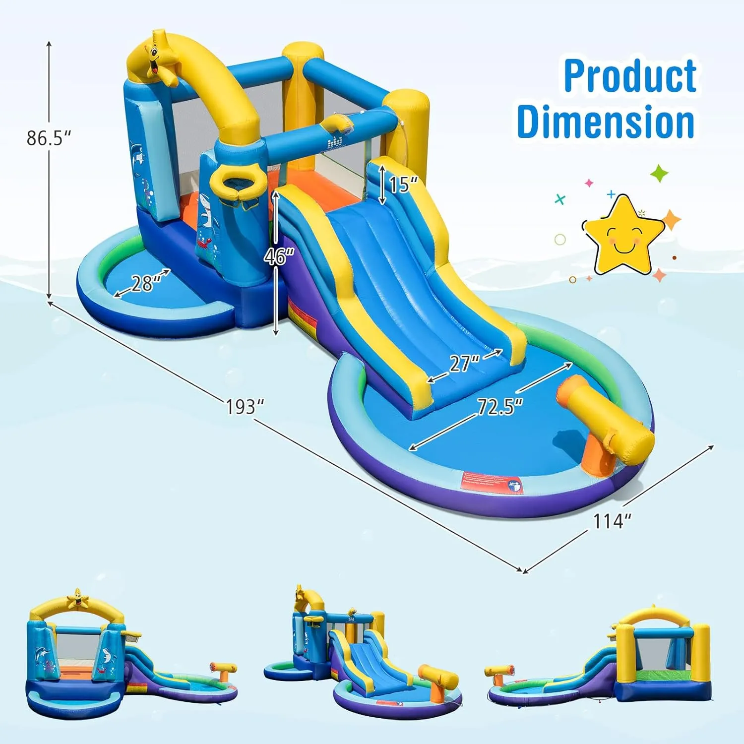 BOUNTECH Inflatable Water Slide, Ocean Kids Water Park Jump Castle with Ball Pit & Splash Pool, Water Slides Inflatables for Kids, Blow up Water Slide Bounce House w/Blower for Outdoor Backyard Gifts