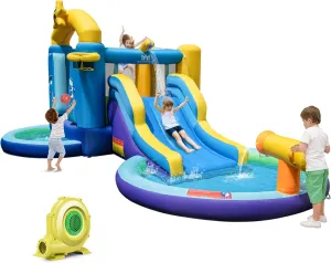 BOUNTECH Inflatable Water Slide, Ocean Kids Water Park Jump Castle with Ball Pit & Splash Pool, Water Slides Inflatables for Kids, Blow up Water Slide Bounce House w/Blower for Outdoor Backyard Gifts
