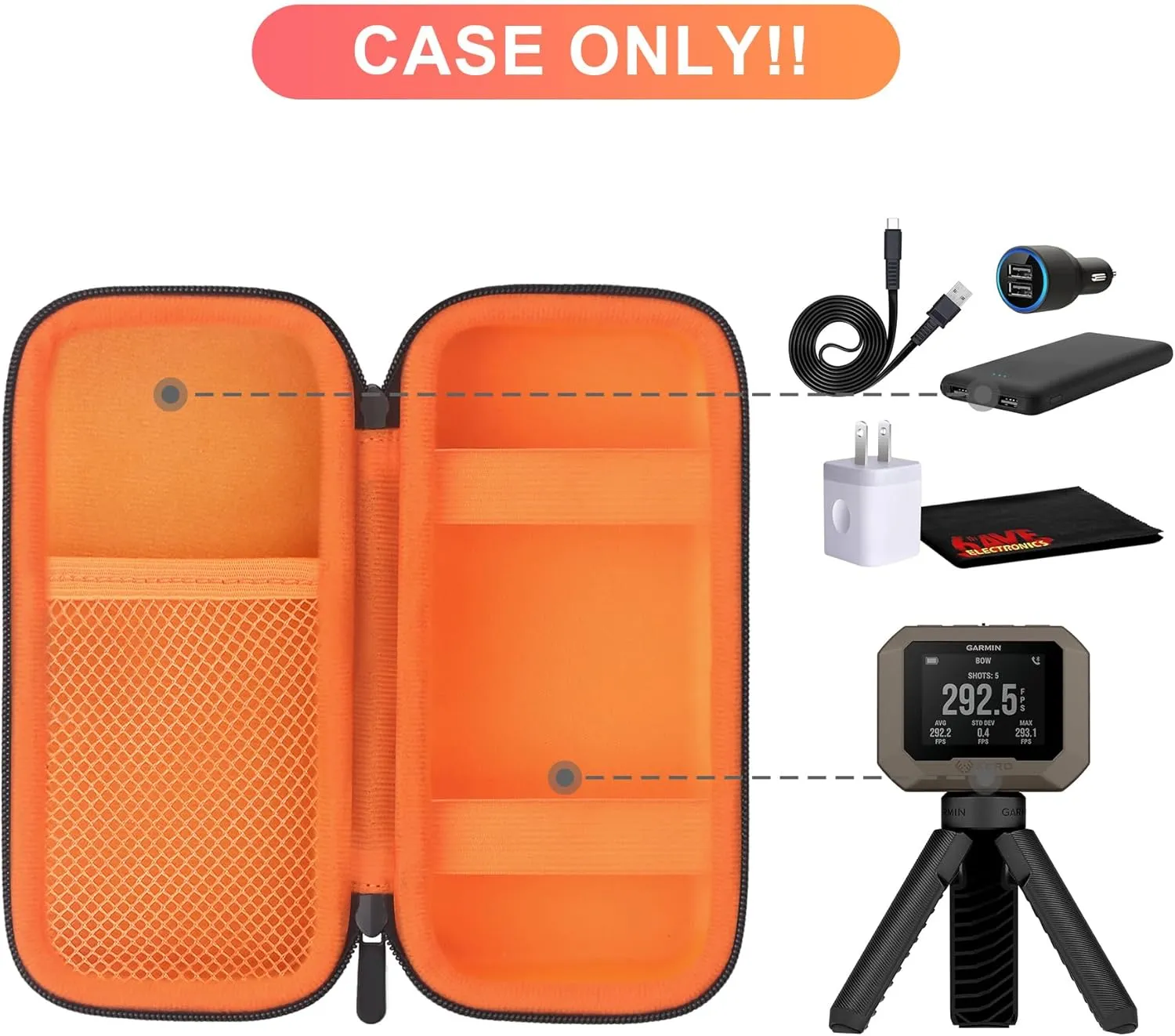 BOVKE Hard Storgae Case Fit for Garmin Xero C1 Pro Compact Chronograph for Range Shooting, Garmin Xero C1 Pro Chronograph Travel Bag with Mesh Pocket for Charging Cables Accessories, Black