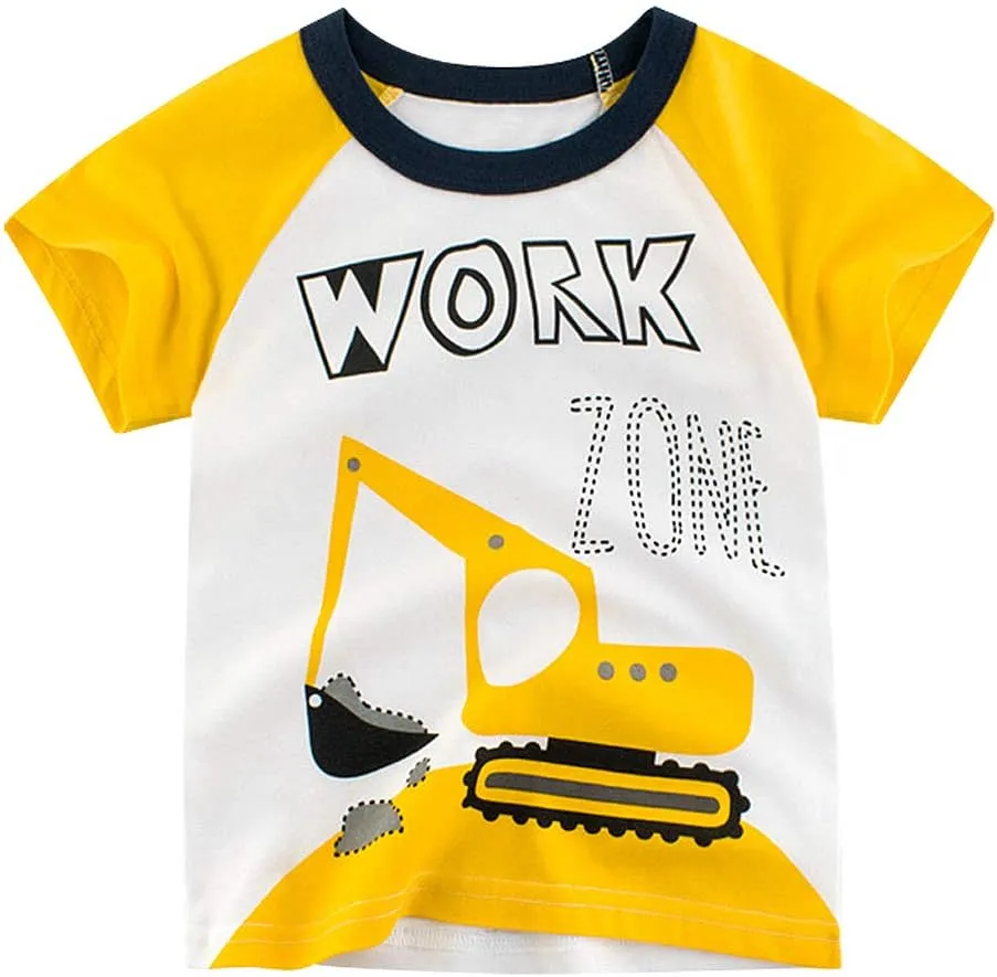 Boys' 4-Pack Excavator Short Sleeve Crewneck T-Shirts Top Tee Size 2-7 Years Toddler Boys' Value Pack Cotton T-Shirt