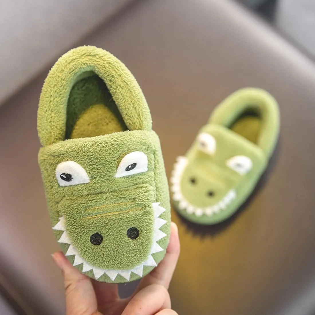 Boys Girls Warm Dinosaur House Slippers Toddler Kids Fuzzy Indoor Bedroom Shoes