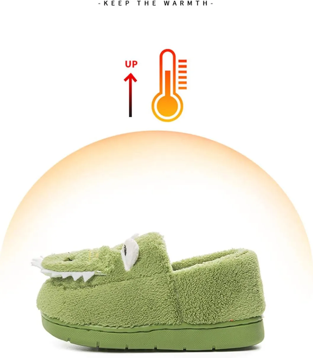 Boys Girls Warm Dinosaur House Slippers Toddler Kids Fuzzy Indoor Bedroom Shoes