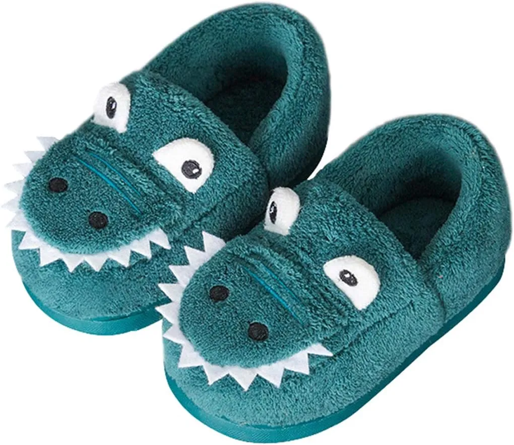 Boys Girls Warm Dinosaur House Slippers Toddler Kids Fuzzy Indoor Bedroom Shoes