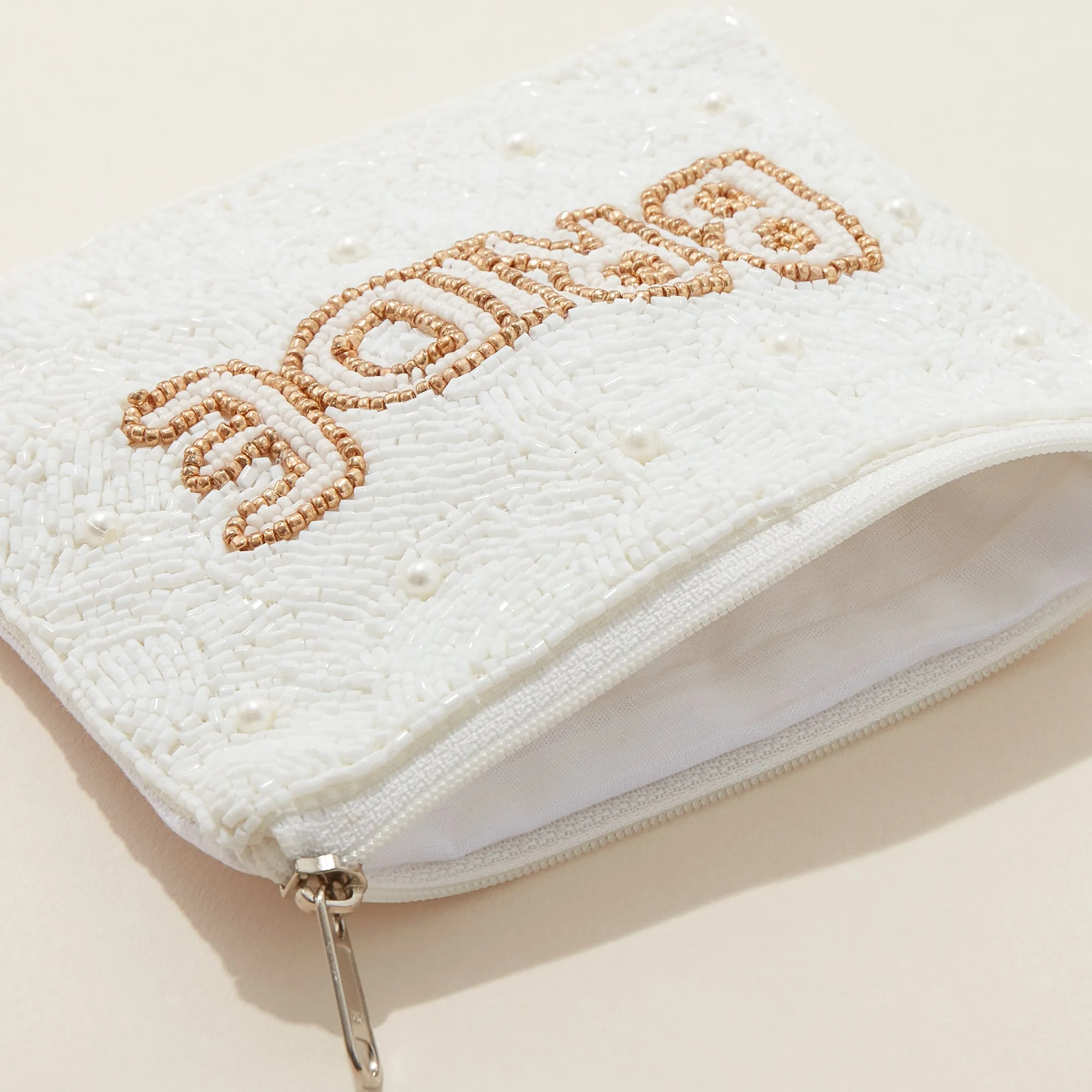 BRIDE Seed Bead Canvas Coin Pouch