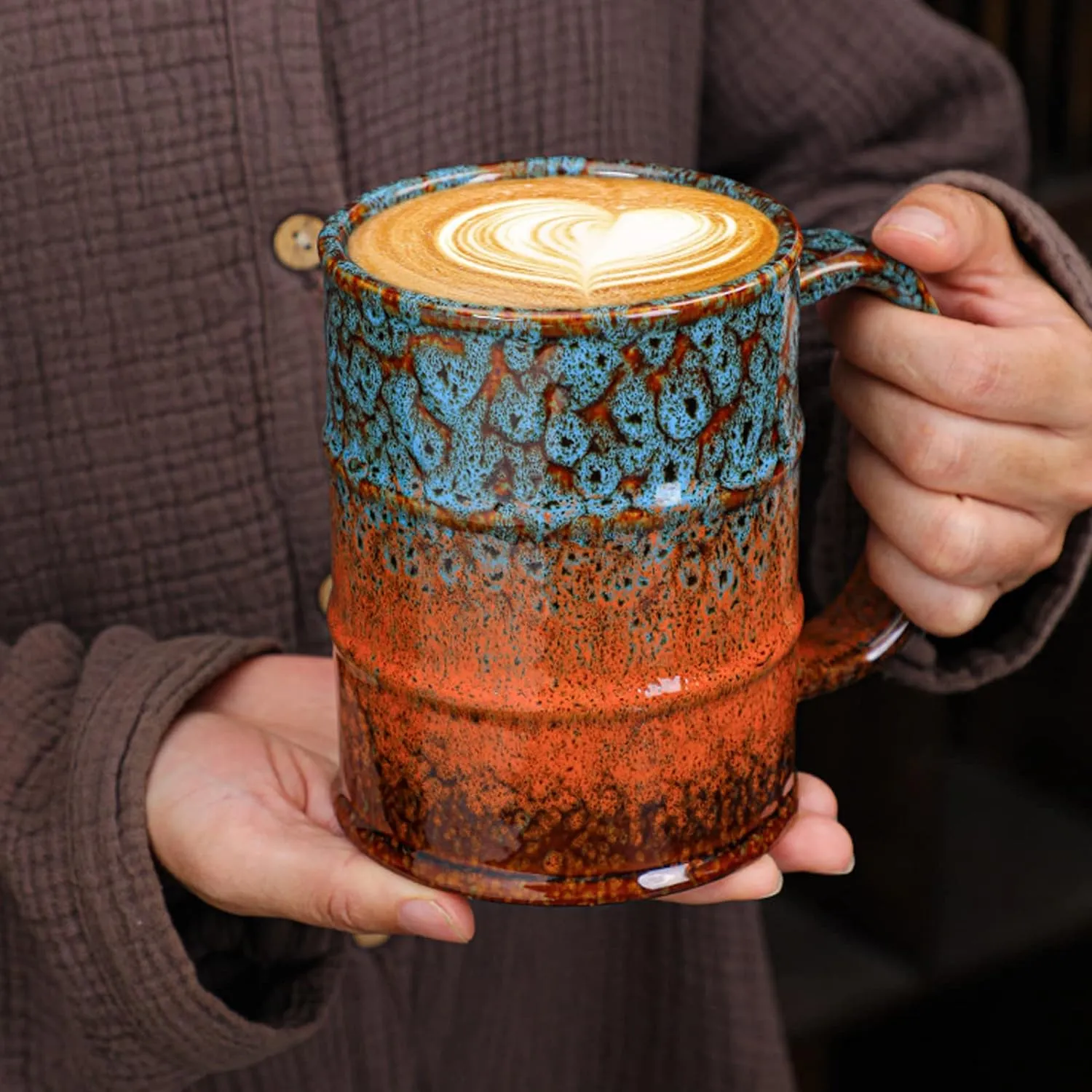 Brown and Yellow 20 oz Ceramic Coffee Mug - Large, Dishwasher and Microwave Safe, Perfect for Office and Home