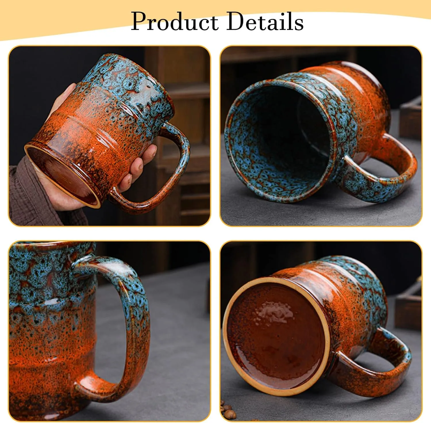 Brown and Yellow 20 oz Ceramic Coffee Mug - Large, Dishwasher and Microwave Safe, Perfect for Office and Home