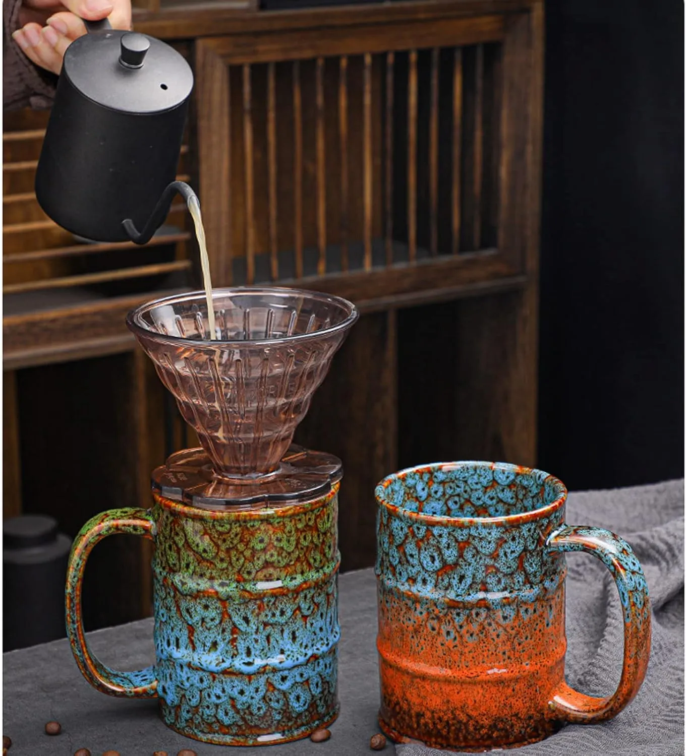 Brown and Yellow 20 oz Ceramic Coffee Mug - Large, Dishwasher and Microwave Safe, Perfect for Office and Home