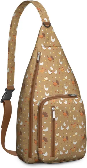 Brown Yard Rooster Family Crossbody Bag Daypack for Women Men Lightweight Waterproof Sling Bag Backpack Hiking Cycling