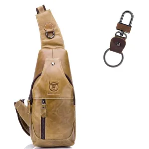 BULL CAPTAIN 019 Retro Men Leather Crossbody Shoulder Bag First-Layer Cowhide Chest Bag, Colour: Yellow   Buckle