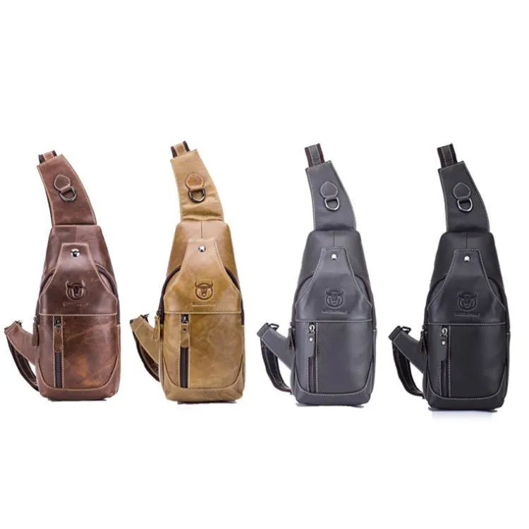 BULL CAPTAIN 019 Retro Men Leather Crossbody Shoulder Bag First-Layer Cowhide Chest Bag, Colour: Yellow   Buckle