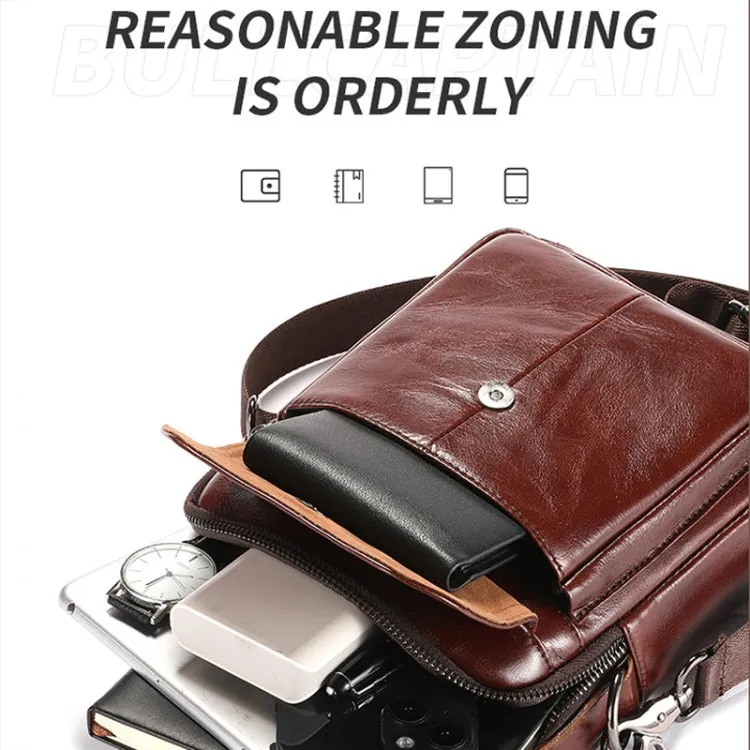 BULL CAPTAIN 049 Large-capacity First-layer Cowhide Retro Single-shoulder Crossbody Bag(Black)