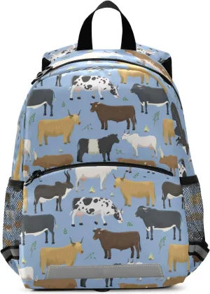 Bulls Cows Farm Animal Backpack for Kids, Boys and Girls, Toddler Backpack for Daycare Travel School, Preschool Bookbag with Chest Strap
