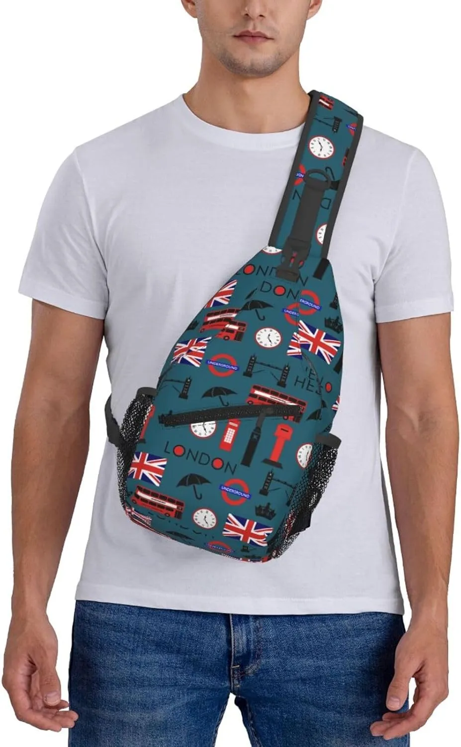 Bus Of London And British Flag Outdoor Crossbody Shoulder Bag For Unisex Young Adult Hiking Bicycling
