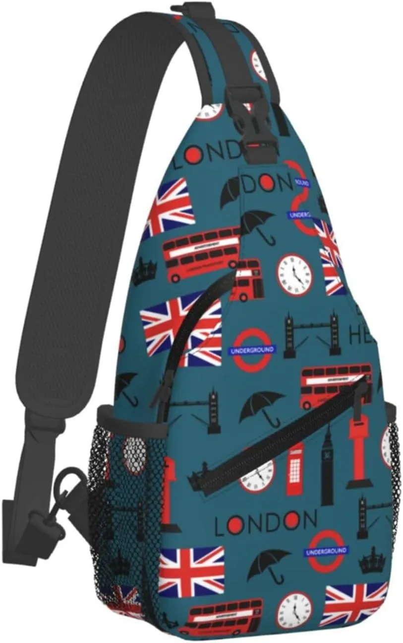 Bus Of London And British Flag Outdoor Crossbody Shoulder Bag For Unisex Young Adult Hiking Bicycling