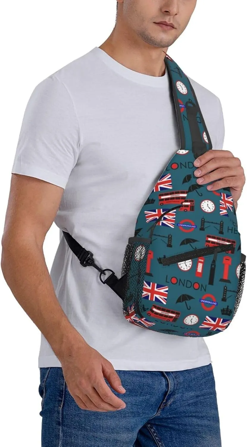 Bus Of London And British Flag Outdoor Crossbody Shoulder Bag For Unisex Young Adult Hiking Bicycling