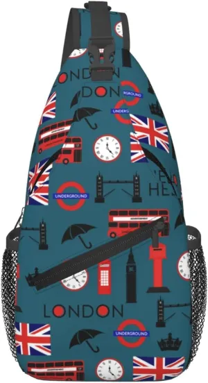 Bus Of London And British Flag Outdoor Crossbody Shoulder Bag For Unisex Young Adult Hiking Bicycling