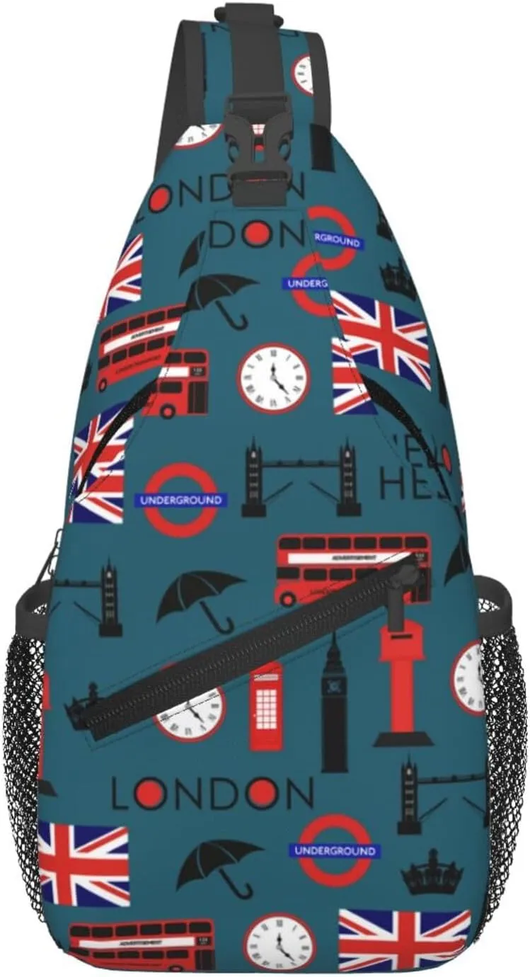 Bus Of London And British Flag Outdoor Crossbody Shoulder Bag For Unisex Young Adult Hiking Bicycling