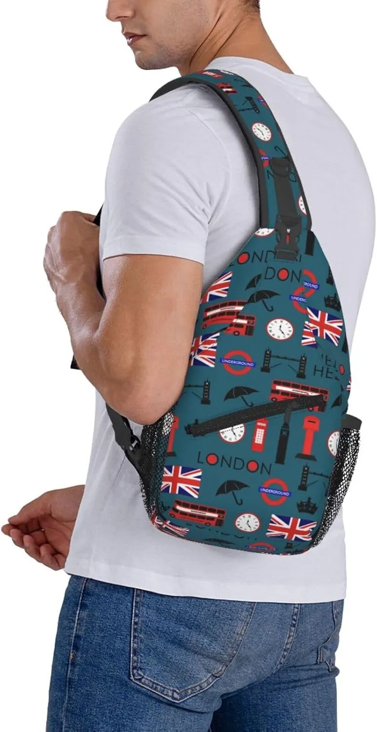 Bus Of London And British Flag Outdoor Crossbody Shoulder Bag For Unisex Young Adult Hiking Bicycling
