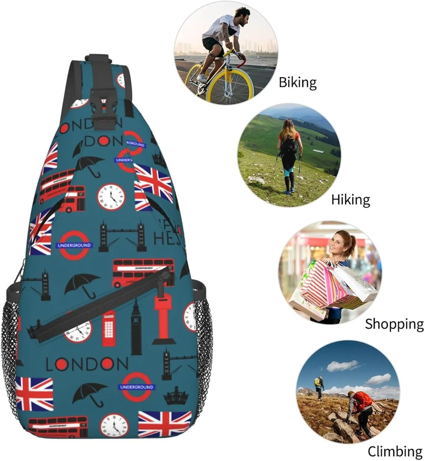 Bus Of London And British Flag Outdoor Crossbody Shoulder Bag For Unisex Young Adult Hiking Bicycling
