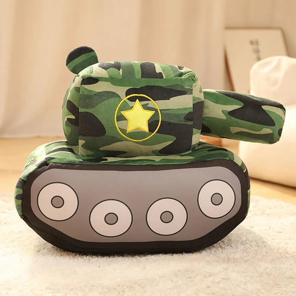 Bus Plush Toy car Plush Simulation School Bus Cute Cartoon Pillow Stuffed Van car Cushion Plush car Gift Cushion Children's Birthday Party Gift (11X7X6Inch) (Tank)