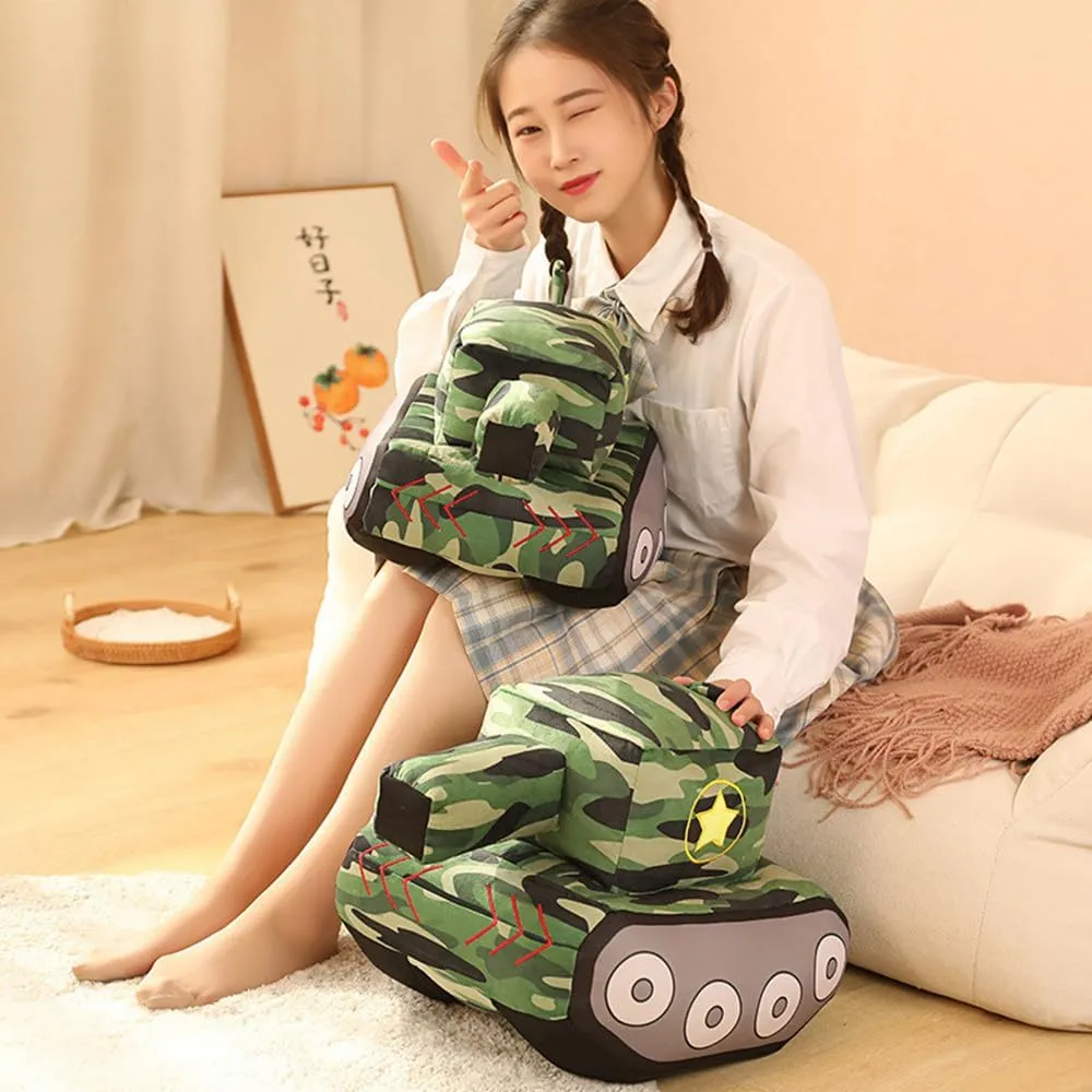 Bus Plush Toy car Plush Simulation School Bus Cute Cartoon Pillow Stuffed Van car Cushion Plush car Gift Cushion Children's Birthday Party Gift (11X7X6Inch) (Tank)