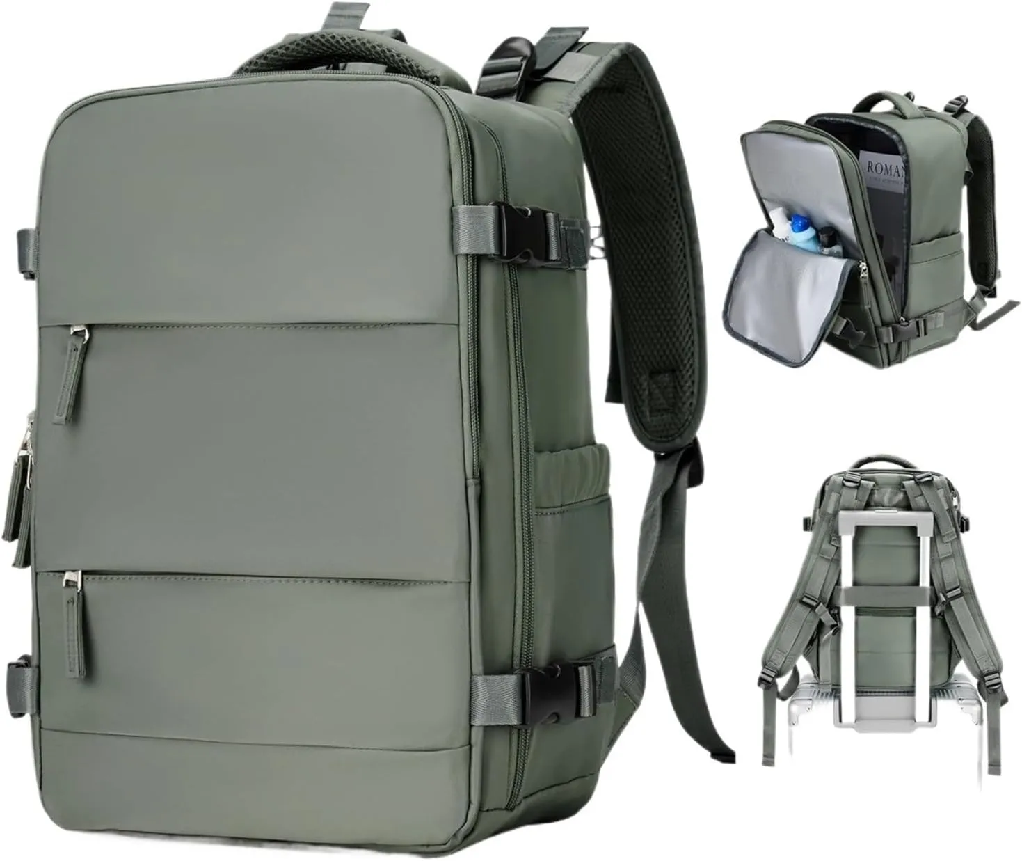 Business Backpack Travel Short Distance Women Men Leisure School Laptop Bag Mountaineering Bag(Military green)